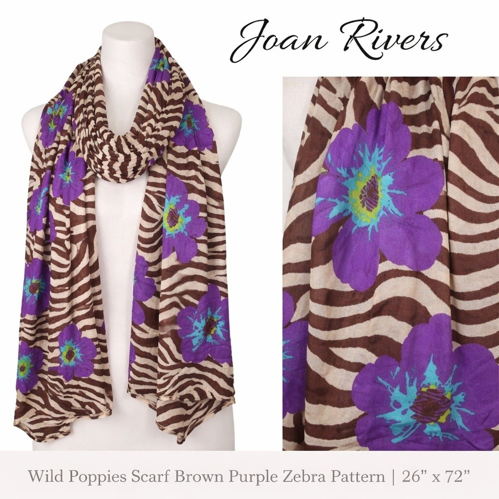 Womens Zebra Stripe Floral Print Scarf Purple Brown Lightweight Wrap Shawl
